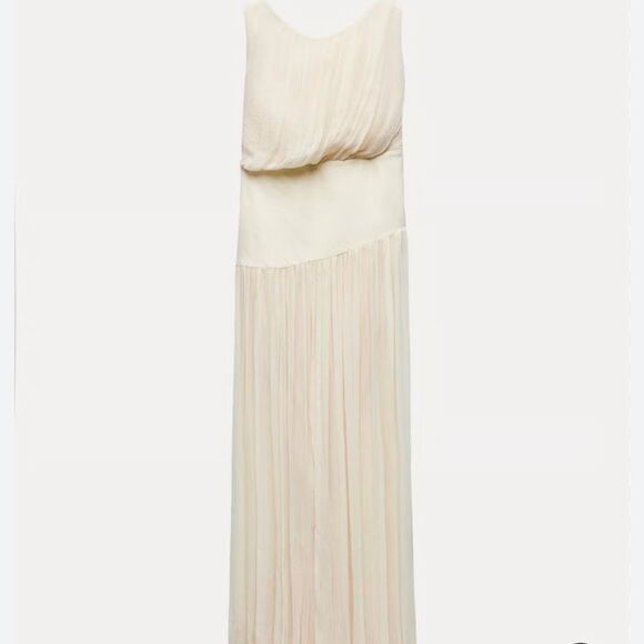 NWT Zara ZW COLLECTION CONTRAST MIDI DRESS Ecru-kk22 - Picture 3 of 4